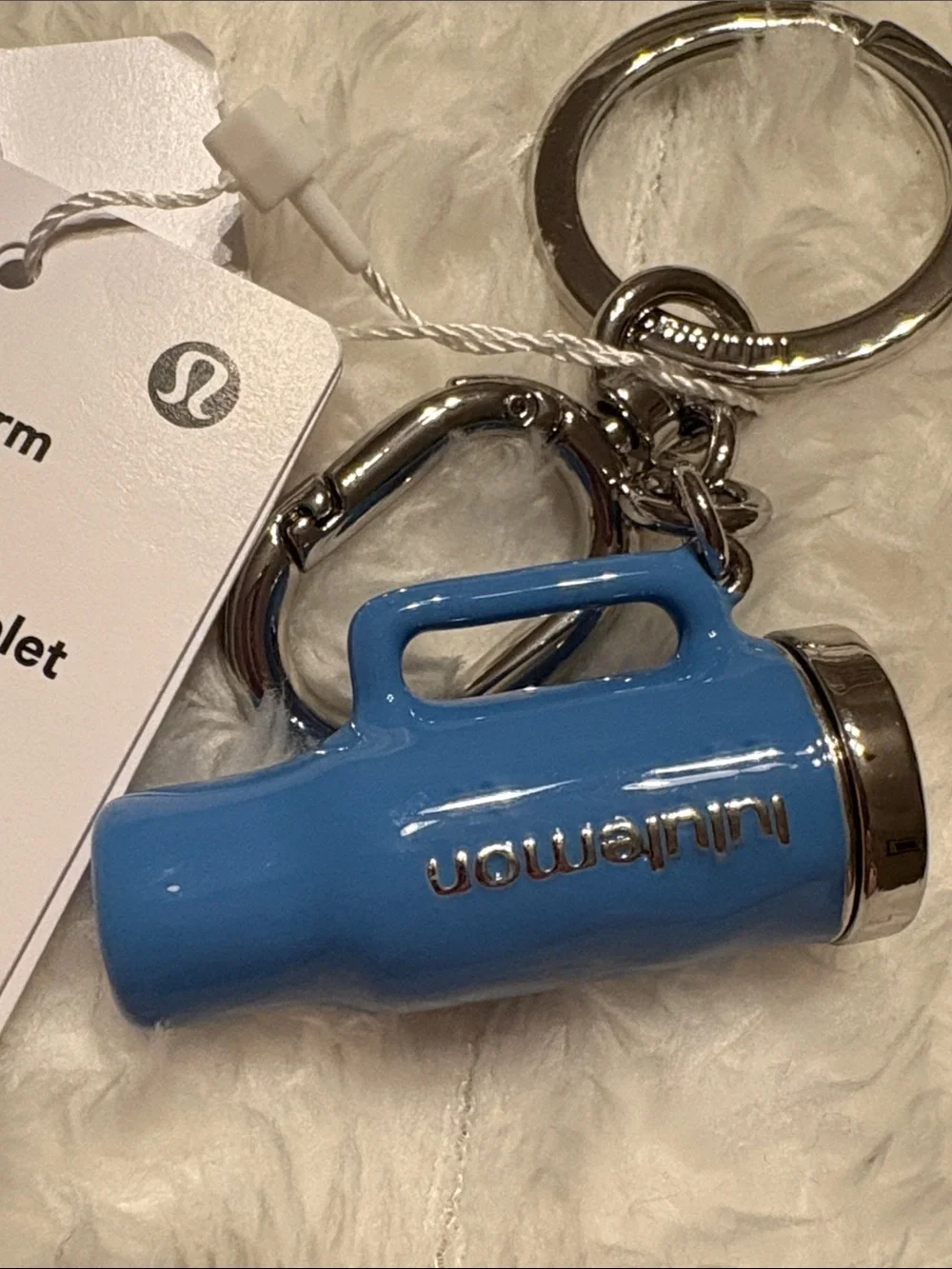 NWT lululemon athletica Blue Tumbler Charm Keychain with Silver Hardware